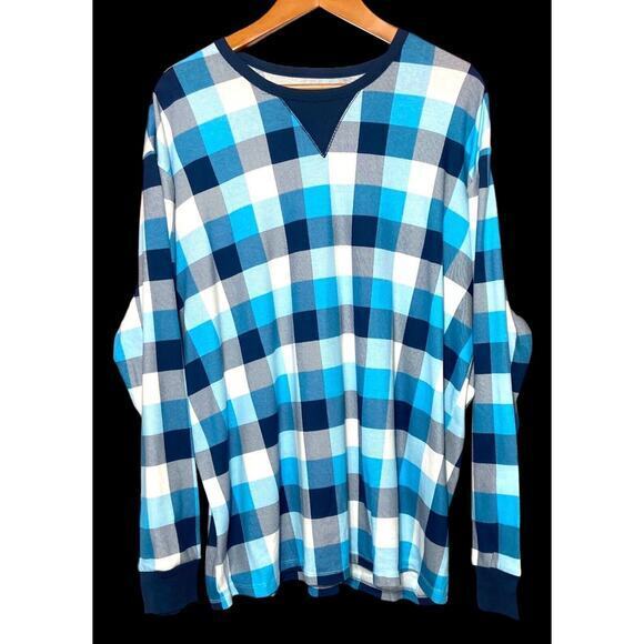 Sleepwear Pajama Top Shirt Men Blue Plaid Pullover Long Sleeve Size 2XL NWT - Picture 6 of 10